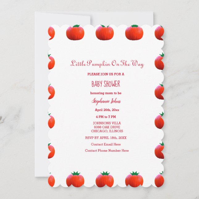 Invitation Petit Citrouille Sur Le Chemin Orange Fall Baby sh (Devant)