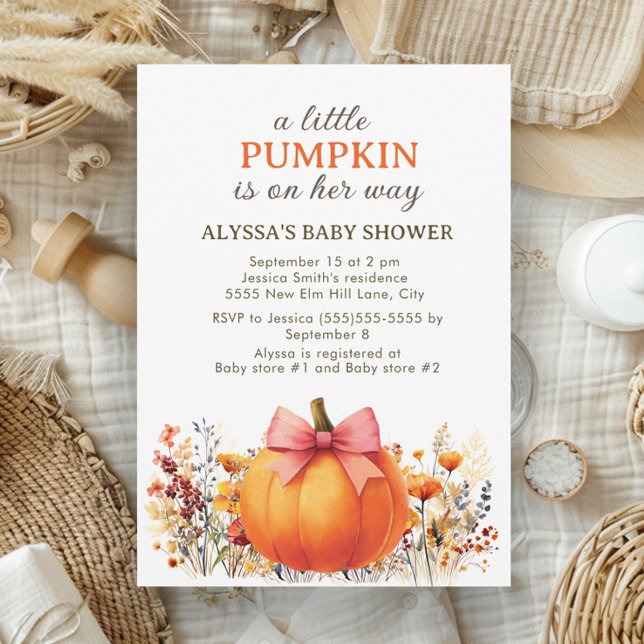 Invitation Petit Citrouille sur son chemin Baby shower d'auto (Little pumpkin baby girl shower invitation)