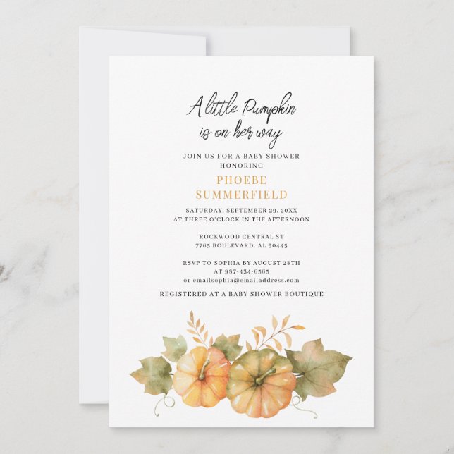 Invitation Petit Citrouille sur Way Baby shower automne (Devant)