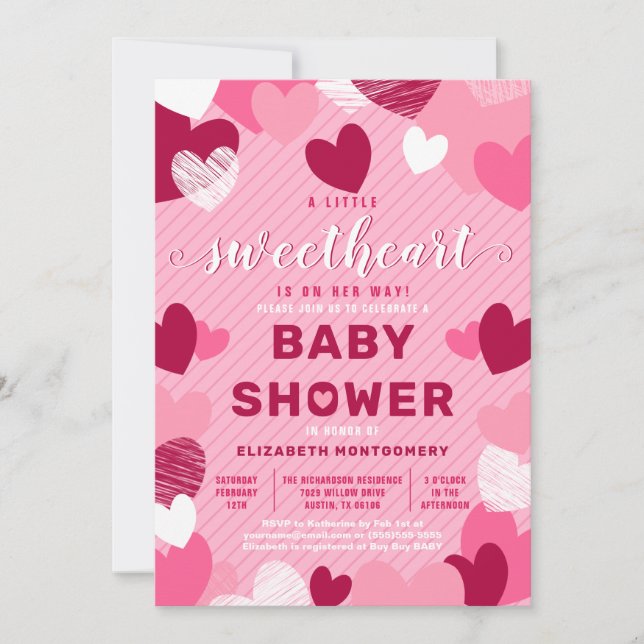 Invitation Petit Coeur doux Baby shower de Saint-Valentin ros (Devant)