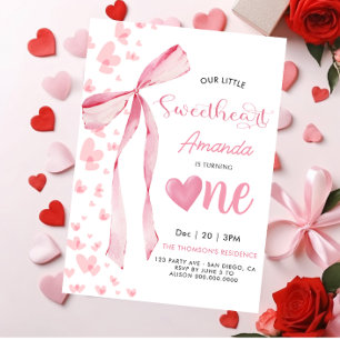Invitation Petit cœur rose pour la Saint-Valentin 1er anniver