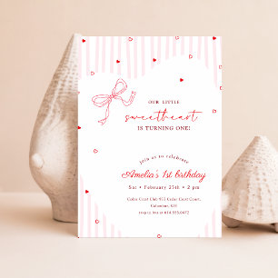 Invitation Petit coeur rose premier anniversaire