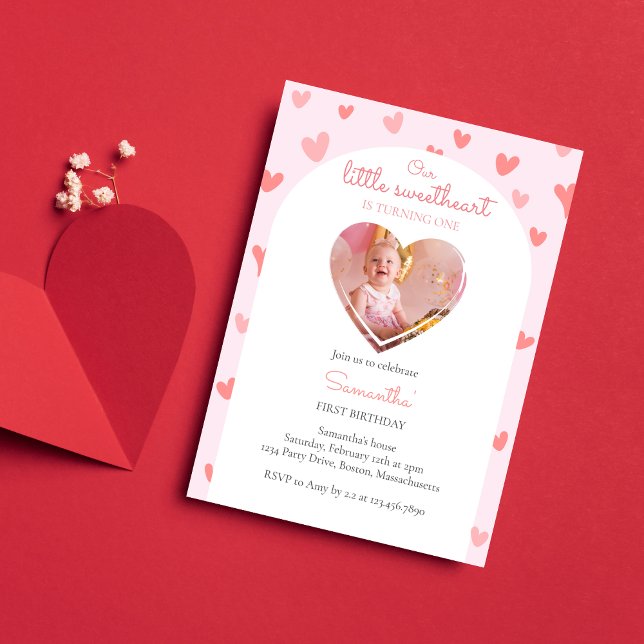 Invitation Petit Coeur rose rose Peach Petit Coeur Photo (Créateur téléchargé)