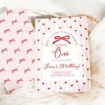 Petit coeur rose rouge noeud premier anniversaire