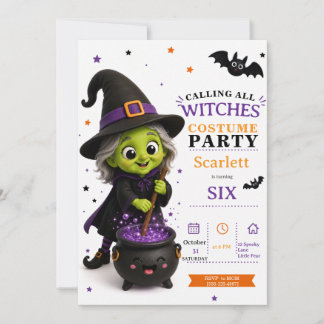 Invitation Petit costume de sorcière pour une fête d'annivers