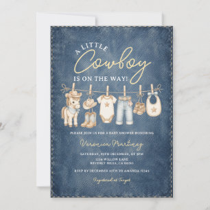 Invitation Petit Cowboy Bleu Baby Shower Linge en Denim