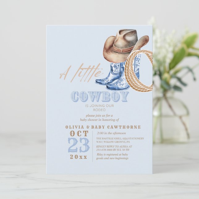 Invitation Petit Cowboy Rodeo Baby Boy douche (Debout devant)