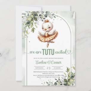 Invitation Petit cygne doux avec robe tutu or eucalyptus