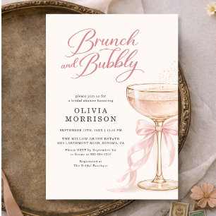 Invitation Petit déjeuner avec nœud rose et bridal shower pét