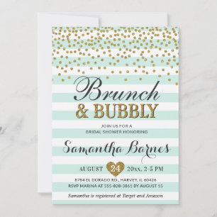 Invitation Petit déjeuner bulles vert menthe or rayure Shower