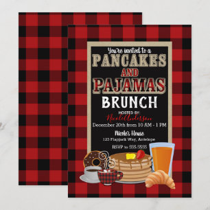 Invitation Petit déjeuner crêpes et pyjama carreaux rouge Buf