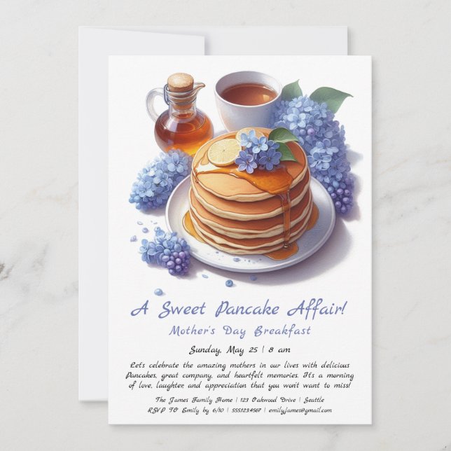 Invitation Petit-déjeuner de la fête des mères - Pancakes & l (Devant)