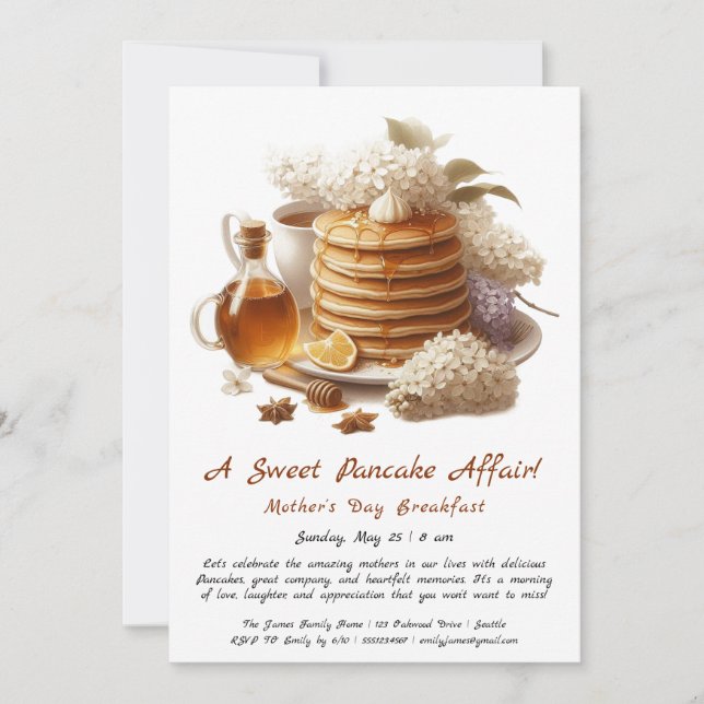 Invitation Petit-déjeuner de la fête des mères - Pancakes & l (Devant)