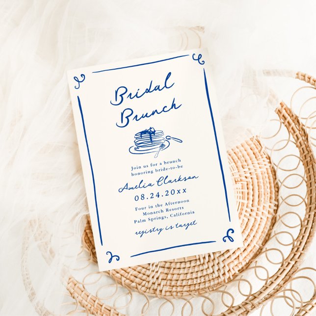 Invitation Petit déjeuner de mariage bleu marine dessiné à la (Créateur téléchargé)