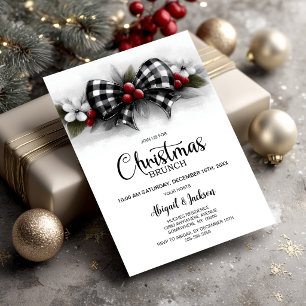 Invitation Petit déjeuner de Noël avec un nœud à carreaux de
