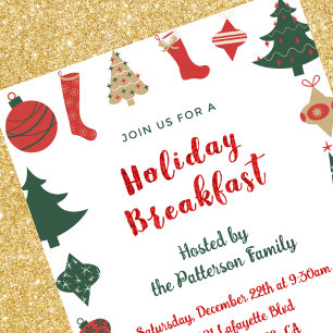 Invitation Petit Déjeuner de Noël Chaussettes Arbr