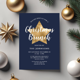 Invitation Petit déjeuner de Noël festif bleu marine étoile d