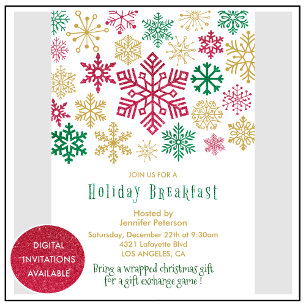 Invitation Petit Déjeuner de Noël Flocons Élégants