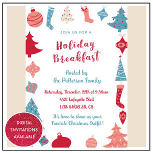 Invitation Petit Déjeuner de Noël Rose et Bleu Mig