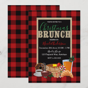 Invitation Petit déjeuner de Noël Rustique Rouge Noir Buffalo