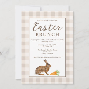 Invitation Petit déjeuner de Pâques rustique Gingham beige Li