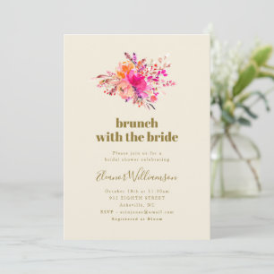 Invitation Petit déjeuner fleuri aquarelle rose vif pour la d