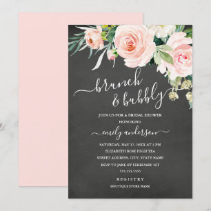Invitation Petit déjeuner floral sur tableau noir et bridal S