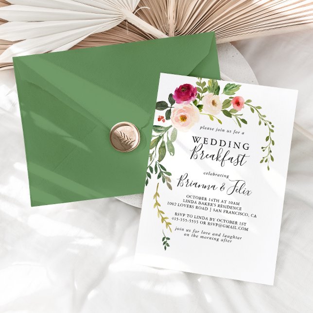 Invitation Petit déjeuner Mariage vert rose pâle (Créateur téléchargé)