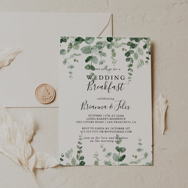Invitation Petit-déjeuner minimaliste Mariage Eucalyptus Vert (Créateur téléchargé)