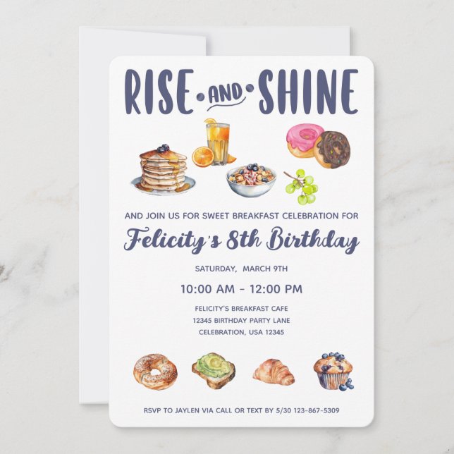 Invitation Petit déjeuner ou Brunch Anniversaire Fille Fête I (Devant)