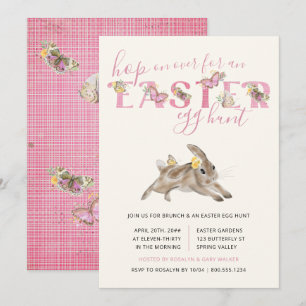 Invitation Petit déjeuner papillon et lapin de Pâques et chas