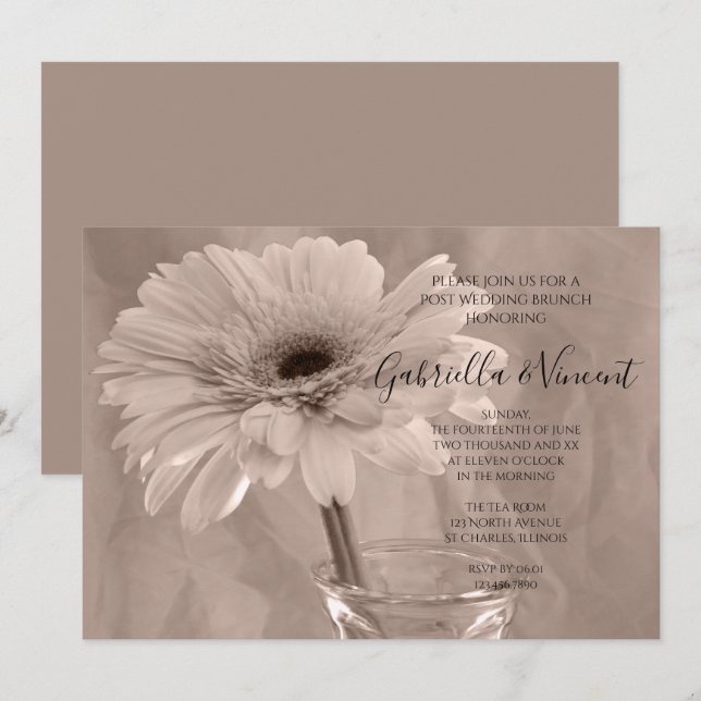Invitation Petit déjeuner rose pâle teinté de marguerite Aprè (Devant / Derrière)