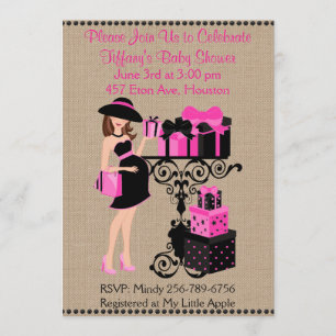 Invitation Petit-déjeuner Thème Baby shower noir rose chaud I