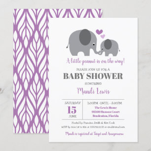 Invitation Petit Eléphant d'arachide Baby shower de fille pou