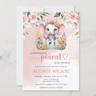 Invitation Petit Éléphant D'Arachide Rose Floral