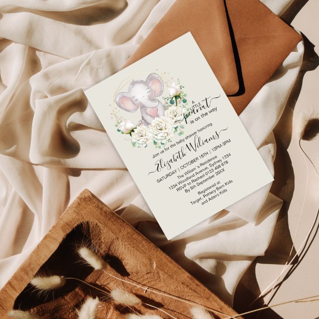 Invitation Petit éléphant floral aquarelle Peanut  (Créateur téléchargé)