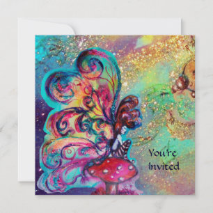 Invitation PETIT ELF DE CHAMPIGNONS ,Jaune or bleu scintillan