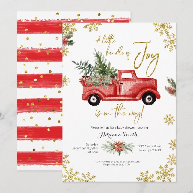 Invitation Petit ensemble de Joy Red Truck Baby shower (Devant / Derrière)
