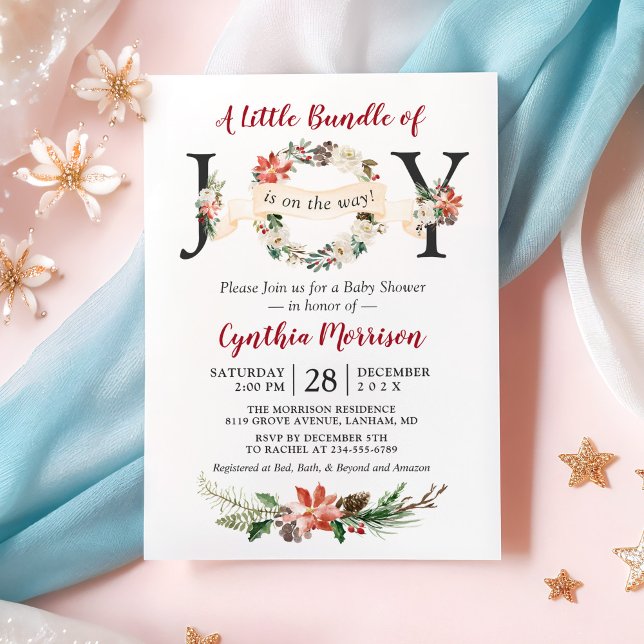 Invitation Petit ensemble de Joyeux Poinsettia Baby shower fl (Créateur téléchargé)