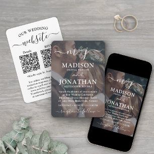 Invitation Petit et élégant QR RSVP photo mariage tout-en-un