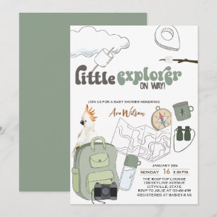 Invitation petit explorateur mignon en chemin baby shower d'a