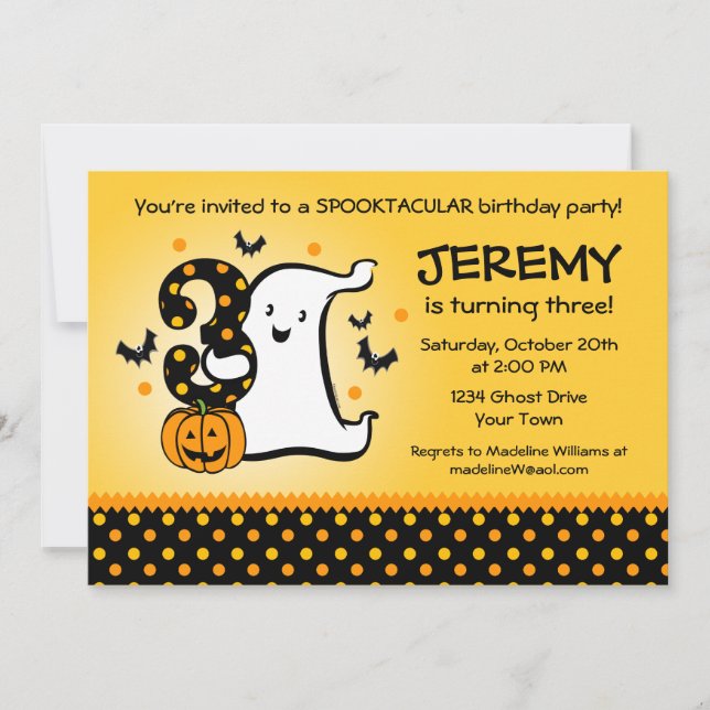 Invitation Petit fantôme 3e anniversaire (Devant)