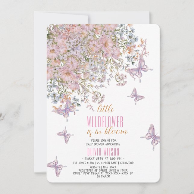 Invitation Petit fleur sauvage au baby shower fleuri (Devant)