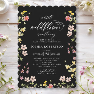 Invitation Petit Fleur sauvage Boho Chic Baby shower noir