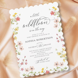 Invitation Petit Fleur sauvage Boho Chic Script Baby shower