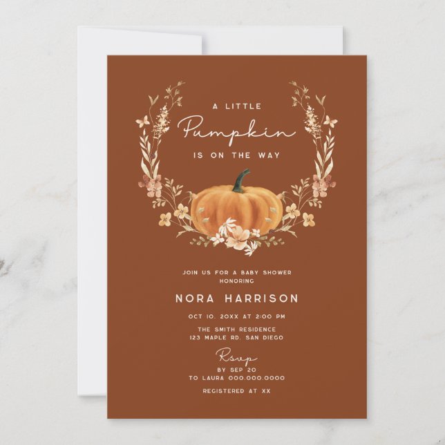 Invitation Petit Fleur sauvage Citrouille Baby shower en terr (Devant)