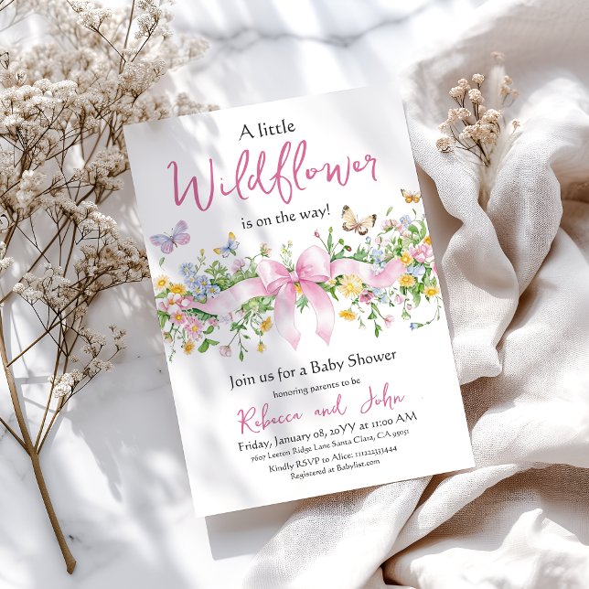Invitation Petit Fleur sauvage Floral Bow Girl Baby shower (Créateur téléchargé)