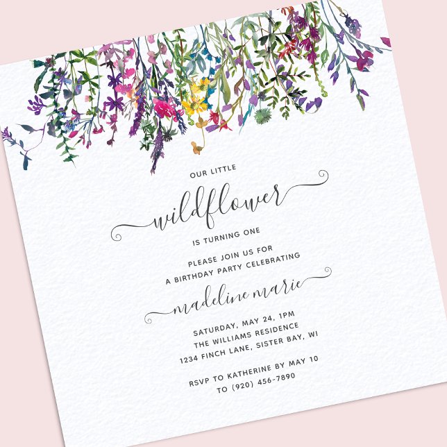 Invitation Petit Fleur sauvage Floral Girl premier anniversai (Créateur téléchargé)