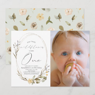 Invitation Petit Fleur sauvage Oval Girl 1er anniversaire Pho