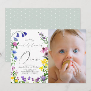 Invitation Petit Fleur sauvage Script 1er anniversaire Photo